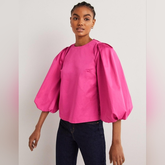 Boden Puff Sleeve Cotton Top Wild Watermelon Pink - Picture 8 of 8